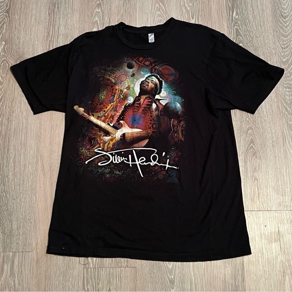 Y2K 2007 Jimmy Hendrix Psychedelic Black Short Sleeve Tee Shirt XL 100% Cotton